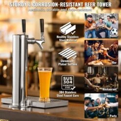 VEVOR Dual Taps Draft Beer Tower Dispenser, Stainless Steel Keg Beer Tower, Kegerator Tower Kit With Pre-Assembled Tubing 12 VEVOR Dual Taps Draft Beer Tower Dispenser, Stainless Steel Keg Beer Tower, Kegerator Tower Kit With Pre-Assembled Tubing -Vevor GUEST a0e46215 09b3 41bf a2a8 0133afb06858