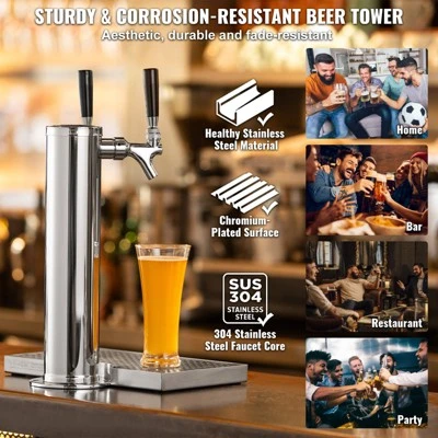 VEVOR Dual Taps Draft Beer Tower Dispenser, Stainless Steel Keg Beer Tower, Kegerator Tower Kit With Pre-Assembled Tubing 5 VEVOR Dual Taps Draft Beer Tower Dispenser, Stainless Steel Keg Beer Tower, Kegerator Tower Kit With Pre-Assembled Tubing - Image 5