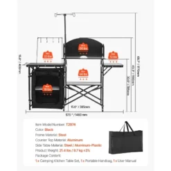 VEVOR Camping Kitchen Table, Outdoor Camp Cooking Table, Aluminum Portable Cook Station With Storage Cupboard, Carrying Bag, Black -Vevor GUEST a1e35893 f518 4b44 b7cc e26bb6cfd3b8