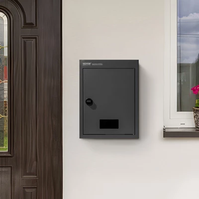 VEVOR Through The Wall Drop Box, Heavy Duty Steel Through The Wall Mailbox With 2.8-7.9" 13" Combination Lock, 12.5x6.3x16.9" Mail Drop Box, Black 1 VEVOR Through The Wall Drop Box, Heavy Duty Steel Through The Wall Mailbox With 2.8-7.9" 13" Combination Lock, 12.5x6.3x16.9" Mail Drop Box, Black