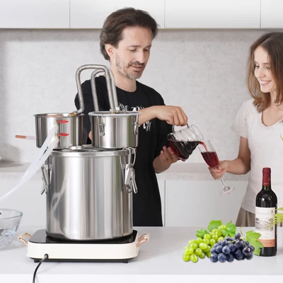 VEVOR Alcohol Still, 5 Gal / 19 L Stainless Steel Water Alcohol Distiller With Copper Coil For Fast Cooling, Dual Condenser Distiller Kit, Silver 1 VEVOR Alcohol Still, 5 Gal / 19 L Stainless Steel Water Alcohol Distiller With Copper Coil For Fast Cooling, Dual Condenser Distiller Kit, Silver