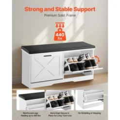 VEVOR Entryway Shoe Storage Bench, 39.4 X 12.0 X 18.7 Inch Shoe Organizer With Flip Drawers, 440lbs Narrow Shoes Rack Bench, Black + White -Vevor GUEST a3599211 2642 411b 8a06 e64e2315e400