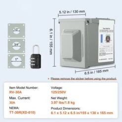VEVOR 30 Amp RV Power Outlet Box, 125/250 Volt, Enclosed Lockable Outdoor RV Receptacle Box, NEMA TT-30R Weatherproof Electrical Panel, Gray 14 VEVOR 30 Amp RV Power Outlet Box, 125/250 Volt, Enclosed Lockable Outdoor RV Receptacle Box, NEMA TT-30R Weatherproof Electrical Panel, Gray -Vevor GUEST a35b6c82 7a3a 4326 afbe 980b5e1968a6