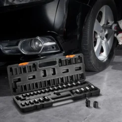 VEVOR 3/8" Drive Impact Socket Set, 29 Piece Shallow Socket Set SAE 3/8"-1" And Metric 8-22mm, 6 Point CR-MO Alloy Steel For Auto Repair