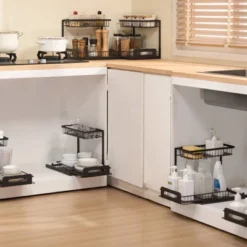 VEVOR 2 Tier Pull Out Cabinet Organizer(10.7"W X 14.2"D ), Under Sink Organizer And Storage, Slide Out Drawer Cabinet Organizer, Black