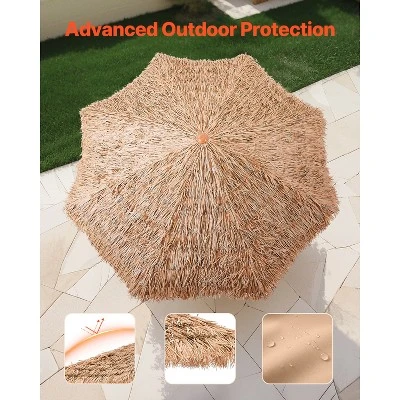 VEVOR Tiki Umbrella, 9 Ft Thatched Patio Umbrella With Tilt, Hawaiian Style Beach Parasol With Durable PP Thatch And 8 Metal Ribs, Original Color 4 VEVOR Tiki Umbrella, 9 Ft Thatched Patio Umbrella With Tilt, Hawaiian Style Beach Parasol With Durable PP Thatch And 8 Metal Ribs, Original Color - Image 4