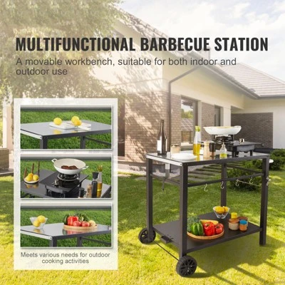 VEVOR Outdoor Grill Dining Cart With Double-Shelf, BBQ Movable Food Prep Table, Multifunctional Iron Table Top, Portable Modular Carts For Pizza Oven 2 VEVOR Outdoor Grill Dining Cart With Double-Shelf, BBQ Movable Food Prep Table, Multifunctional Iron Table Top, Portable Modular Carts For Pizza Oven - Image 2