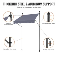 VEVOR 59 X 47" Patio Awning Retractable, Awning Sunshade Shelter With Manual Crank Handle, Adjustable Height From 86 To 122 In, Dark Gray 11 VEVOR 59 X 47" Patio Awning Retractable, Awning Sunshade Shelter With Manual Crank Handle, Adjustable Height From 86 To 122 In, Dark Gray -Vevor GUEST a4bc80fb a424 48ba bd31 7aada649e9a1
