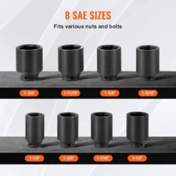 VEVOR Axle Nut Impact Socket Set,1/2" Drive Deep 6-Point 8-Piece SAE Spindle Nut Socket Set,CR-MO Heat Treated Large Socket Set Black -Vevor GUEST a59d1b62 abae 4827 84fc 722f7346ba27