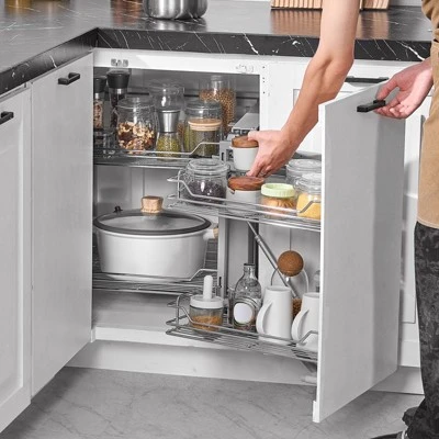 VEVOR 18"W Opening Blind Corner Pull Out Organizer, 2 Tier 4 Shelf Kitchen Cabinet Organizer, Magic Chrome Carbon Steel Storage Basket, Silver 1 VEVOR 18"W Opening Blind Corner Pull Out Organizer, 2 Tier 4 Shelf Kitchen Cabinet Organizer, Magic Chrome Carbon Steel Storage Basket, Silver