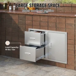 VEVOR Outdoor Kitchen Door Drawer Combo 32.5" W X 21.6" H X 20.5''D,Access Door/Double Drawers With Paper Towel Rack, BBQ Island Drawers, Silver -Vevor GUEST a693c42e 93ac 4da8 ab24 fee3507e0a2a
