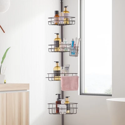 VEVOR Shower Corner Caddy Tension Pole, 56" To 114" High, Multi-Functional Shower Tension Pole With Strong Load-Bearing Tray, Black 1 VEVOR Shower Corner Caddy Tension Pole, 56" To 114" High, Multi-Functional Shower Tension Pole With Strong Load-Bearing Tray, Black