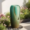 VEVOR Outdoor Water Fountain, 30.71 In Height Fountain And Waterfall, 1-Tier Floor Standing Glazed Jar Style Fountains With Light And Pump, Green