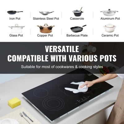 VEVOR Electric Cooktop, 36 Inch 5 Burners Built-in Electric Stove Top, 8600W Ceramic Top Radiant Cooktop With Glass Panel, Touch Control, Timer 4 VEVOR Electric Cooktop, 36 Inch 5 Burners Built-in Electric Stove Top, 8600W Ceramic Top Radiant Cooktop With Glass Panel, Touch Control, Timer - Image 4