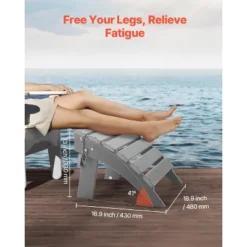 VEVOR Adirondack Ottoman, 16.9L X 18.9W X 13H Inch HDPE Plastic Folding Adirondack Ottoman, Weather-Resistant Foot Rest For Adirondack Chair, Gray -Vevor GUEST a7e4ecb8 c182 4ea9 9a05 6727bd47196a
