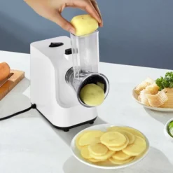 VEVOR Electric Cheese Grater Salad Maker, 200W Salad Shooter, Electric Vegetable Slicer Shredder Chopper For Fruits With 5 Attachments, White