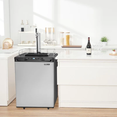 VEVOR Beer Kegerator, Single Tap Draft Beer Dispenser, Full Size Keg Refrigerator With Shelf, CO2 Tank(No Gas), Drip Tray & Rail, Silver 1 VEVOR Beer Kegerator, Single Tap Draft Beer Dispenser, Full Size Keg Refrigerator With Shelf, CO2 Tank(No Gas), Drip Tray & Rail, Silver