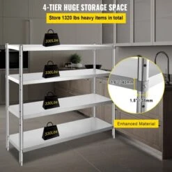 VEVOR Stainless Steel Shelving 60x18.5 Inch 4 Tier Adjustable Shelf Storage Unit Stainless Steel Heavy Duty Shelving, Silver -Vevor GUEST a9b8bed7 8975 4aa9 93fd 5cc24c83094d