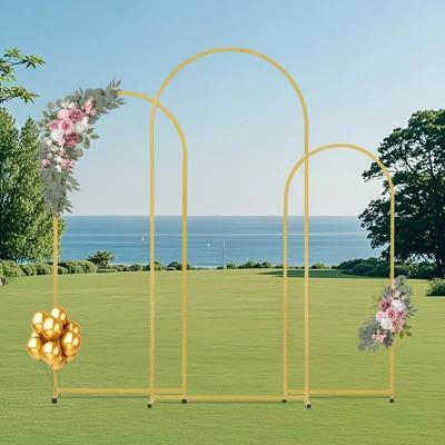 VEVOR Wedding Arch Backdrop Stand, Set Of 3, Metal Stable Stand With Case Connection & Chassis Crossbar Design 1 VEVOR Wedding Arch Backdrop Stand, Set Of 3, Metal Stable Stand With Case Connection & Chassis Crossbar Design