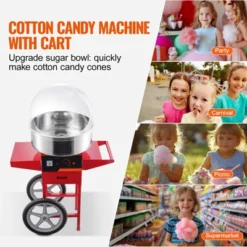 VEVOR Electric Cotton Candy Machine With Cart, 1000W Commercial Candy Floss Maker With Cover, Stainless Steel Bowl, Sugar Scoop And Drawer, Red -Vevor GUEST ab9d7f00 58e3 44f6 b886 0320e56b48f6