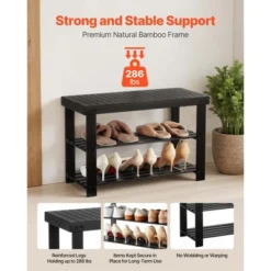 VEVOR Shoe Rack Bench, 3-Tier Bamboo Entryway Bench, Shoe Storage Organizer Holds Up To 286 Lbs, 27.6 X 11.3 X 17.8 Inches, For Front Door, Black -Vevor GUEST ac469323 ea35 4e3a b038 99a10db63fa6
