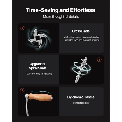 VEVOR Manual Meat Grinder, 304 Stainless Steel Hand Meat Grinder With Steel Table Clamp, Meat Mincer Sausage Maker, Silver 5 VEVOR Manual Meat Grinder, 304 Stainless Steel Hand Meat Grinder With Steel Table Clamp, Meat Mincer Sausage Maker, Silver - Image 5