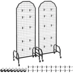 VEVOR 2 Packs Grid Wall Panels, 1.9 X 5.4 Ft Wire Grid Panels Display Rack, Movable Art Display Shelf With Wheels And 20 Hooks, Black -Vevor GUEST acb011ab 2e30 4a22 9866 cbad62b8006e