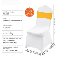 VEVOR Stretch Spandex Folding Chair Covers,Universal Fitted Chair Cover With Chair Sashes,Removable Washable Protective Slipcovers,30 Set Gold & White -Vevor GUEST acded98a 7b78 401f a4fc d4f16de62cc4