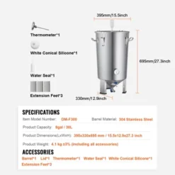 VEVOR 304 Stainless Steel Kettle, 8 GALLON Beer Brew Fermentor, Kettle Stock Pot Includes Lid, Handle, Valve, Spigot, Thermometer, Silver -Vevor GUEST ad290533 e1e0 4c08 b9b6 2a3d46475398
