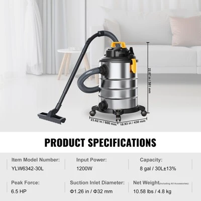 VEVOR Stainless Steel Wet Dry Shop Vacuum, 8 Gallon 6 Peak HP Wet/Dry Vac, Powerful Suction With Blower Function W/ Attachment 2-in-1 Crevice Nozzle 7 VEVOR Stainless Steel Wet Dry Shop Vacuum, 8 Gallon 6 Peak HP Wet/Dry Vac, Powerful Suction With Blower Function W/ Attachment 2-in-1 Crevice Nozzle - Image 7