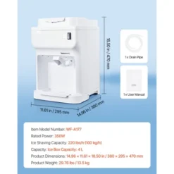 VEVOR Commercial Ice Shaver Crusher, 220lbs Per Hour Electric Snow Cone Maker With 4L Ice Cube Box, 350W 1500RPM Tabletop Shaved Ice Machine, White -Vevor GUEST ad791023 f3d6 4be1 bbc4 ca67aeaa4db3