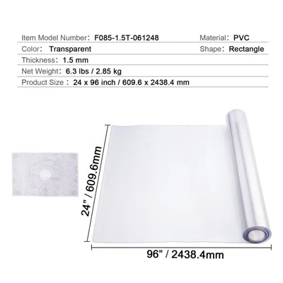 VEVOR Plastic Table Cover, 24 X 96 Inch 1.5 Mm Thick Clear Table Protector, Rectangle PVC Desk Mat, Waterproof & Easy Cleaning, Transparent 7 VEVOR Plastic Table Cover, 24 X 96 Inch 1.5 Mm Thick Clear Table Protector, Rectangle PVC Desk Mat, Waterproof & Easy Cleaning, Transparent - Image 7