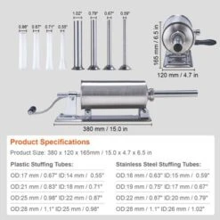 VEVOR Manual Sausage Stuffer, 2.5 L / 6 LBS Horizontal Sausage Machine With U-type Clamp, Food-Grade Stainless Steel, 8 Stuffing Tubes, Silver -Vevor GUEST ae07ce7a 6df6 4c0f b708 24db03425461