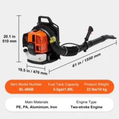 VEVOR Backpack Leaf Blower, 63CC 2-Cycle Gas Leaf Blower With 1.89L Fuel Tank, 1110CFM Air Volume 220MPH Speed, Ideal For Lawn Care -Vevor GUEST ae6af28c 0f3c 4d0f 9446 e687fa1d88e2