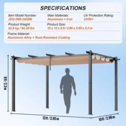 VEVOR 10'x13' Outdoor Retractable Pergola With Canopy, Aluminum Pergola With Retractable Canopy, Modern Pergola With Sun Shade Canopy, Beige -Vevor GUEST ae7064f6 f608 40b7 9cbd ee77c3a7f9d6
