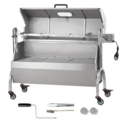 VEVOR Rotisserie Grill With Hooded Cover, BBQ Whole Pig Lamb Goat Charcoal Spit Grill, 46 Inch 132Lbs Capacity, Electric 52W Motor, Silver -Vevor GUEST aebdf30e 3634 44f6 ba8c 467b622ae5cf