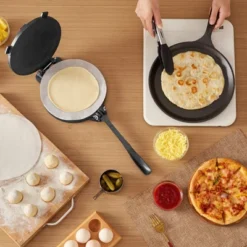 VEVOR Tortilla Press, 8 Inch Cast Iron Tortilla And Roti Maker, Heavy Duty Tortilladora Press With Handle And 100 Pcs Parchment Paper, Black