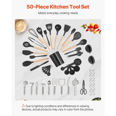 VEVOR Kitchen Cooking Utensils Set, 50 PCS Silicone Spatula Set With Holder, 428°F Heat Resistant Gadget Spoons Tools, Black 6 VEVOR Kitchen Cooking Utensils Set, 50 PCS Silicone Spatula Set With Holder, 428°F Heat Resistant Gadget Spoons Tools, Black - Image 6