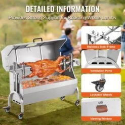 VEVOR Rotisserie Grill With Hooded Cover, BBQ Whole Pig Lamb Goat Charcoal Spit Grill, 46 Inch 132Lbs Capacity, Electric 52W Motor, Silver -Vevor GUEST b03ee8ea 61fc 4686 82d8 ad32f5d01571