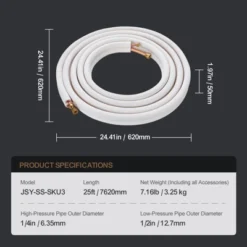 VEVOR 25FT Mini Split Line Set, 1/4" & 1/2" O.D Copper Pipes Tubing And Triple-Layer Insulation, For Mini Split Air Conditioning Refrigerant, White -Vevor GUEST b092c406 7072 4b2f 83f9 470766f59066