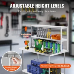 VEVOR Double Overshelf, Double Tier Stainless Steel Overshelf, 12 X 48 Inch Double Deck Overshelf, Height Adjustable Overshelf Prep Work Table -Vevor GUEST b0b73721 6ab6 4835 8c1d 375cce30168b