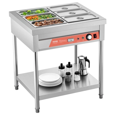 VEVOR 6-Pan Commercial Food Warmer, 6 X 1/3 Pans Electric Steam Table, 1500W Buffet Catering Food Warmer With Undershelf, Stainless Steel,Silver 8 VEVOR 6-Pan Commercial Food Warmer, 6 X 1/3 Pans Electric Steam Table, 1500W Buffet Catering Food Warmer With Undershelf, Stainless Steel,Silver - Image 8