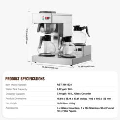 VEVOR 12 Cups Commercial Drip Coffee Maker, Coffee Maker Machine With 3 Glass Carafes And 3 Warmer Plates, Silver -Vevor GUEST b12bc2d3 fe6c 442a 873f 87baed6e6fde
