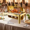 VEVOR Roll Top Chafing Dish Buffet Complete Set, 9Qt Stainless Steel Chafer With Full Size Pan, Rectangle Catering Warmer Server, Gold