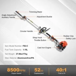 VEVOR 52CC 6-in-1 Multi-Functional Trimming Tools,Gas Hedge Trimmer, Weed Eater,String Trimmer,Brush Cutter,Edger, Pole Saw Chainsaw Pruner, Orange -Vevor GUEST b25588e0 374a 4b7e 8f0d a1521e27a0cb