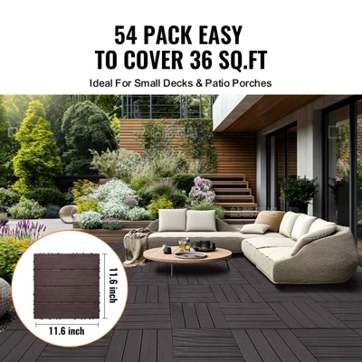 VEVOR Interlocking Deck Tiles, 54 Pack,11.6"x11.6" 54 Sq. Ft Plastic Waterproof Outdoor Flooring All Weather Use, Patio Floor Decking Covering Tiles 2 VEVOR Interlocking Deck Tiles, 54 Pack,11.6"x11.6" 54 Sq. Ft Plastic Waterproof Outdoor Flooring All Weather Use, Patio Floor Decking Covering Tiles - Image 2