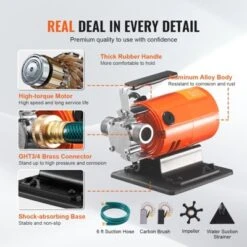 VEVOR Water Transfer Pump, 120V AC 360 GPH 1/10 HP, Portable Electric Utility Pump With 6 Ft Suction Hose Kit, Carbon Brushes, Impeller, Orange -Vevor GUEST b29fcd4c dc22 4693 a472 8369966e23ed