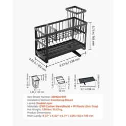 VEVOR Kitchen Sink Caddy Organizer, 2 Tier Sponge Holder For Kitchen Sink With High Brush Holder & Divider, Black -Vevor GUEST b2b9cc8e 6bc6 4a2b a04a 7b50818b401b