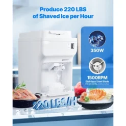 VEVOR Commercial Ice Shaver Crusher, 220lbs Per Hour Electric Snow Cone Maker With 4L Ice Cube Box, 350W 1500RPM Tabletop Shaved Ice Machine, White