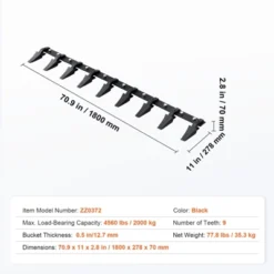VEVOR Bucket Tooth Bar, 72'', Heavy Duty Tractor Bucket 9 Teeth Bar For Loader Tractor Skidsteer, 4560 Lbs Load-Bearing Capacity, Black -Vevor GUEST b366e814 ee35 4210 9eca 784c020d4ba5